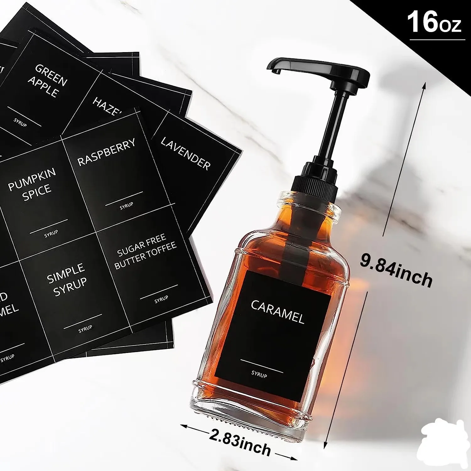 Dispenser Per Sciroppo Di Caffè - Bottiglia Vetro 500 Ml Con Pompa, Etichette E Imbuto - Foto 10