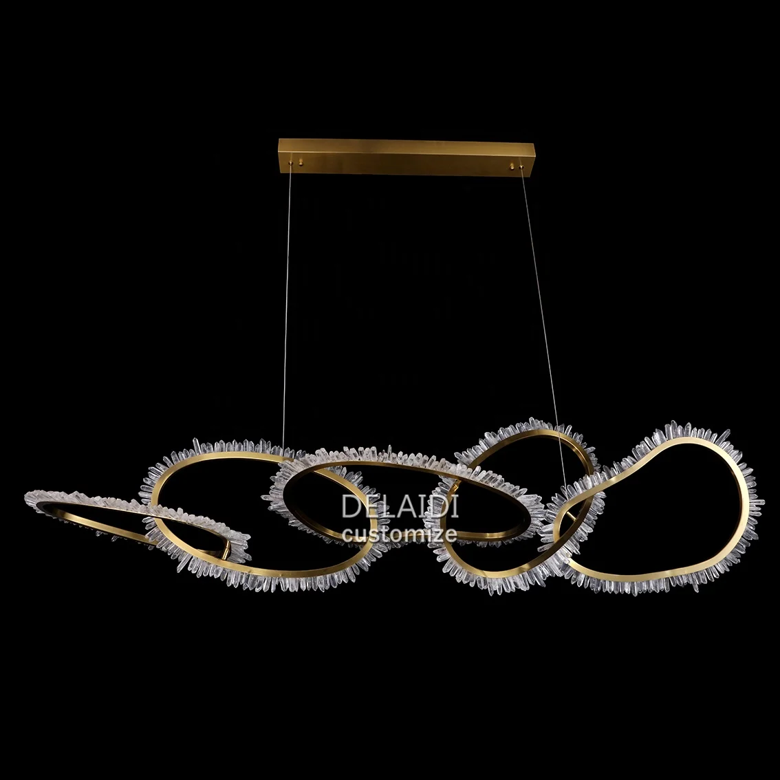 Латунные светильники и освещение для гостиной Современная подвеска дизайнерская люстра из натуральных камней 5 хрустальных колец