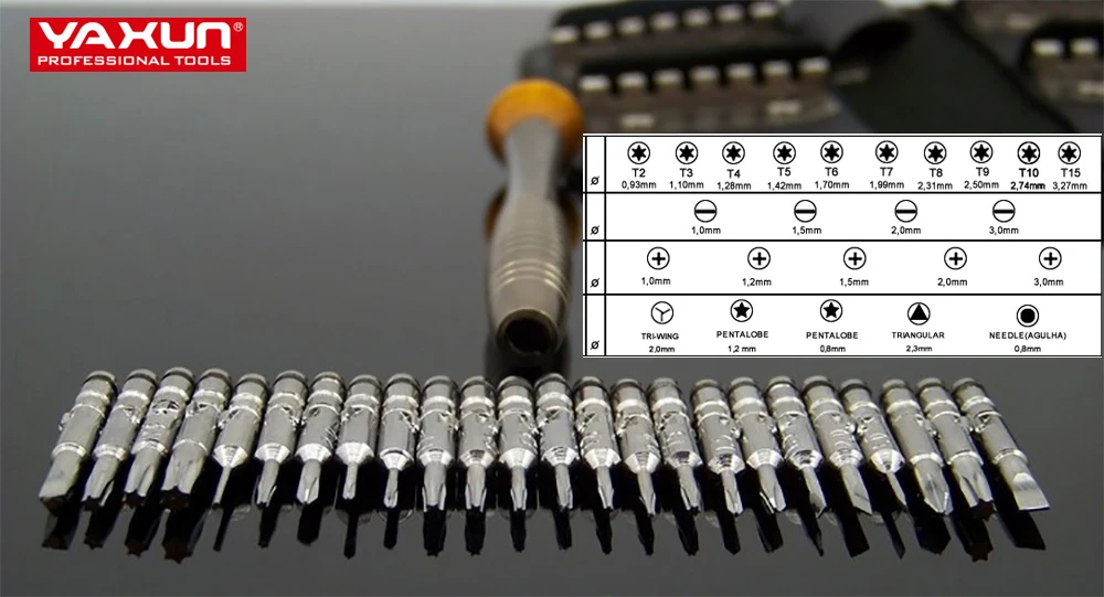مجموعة مفكات براغي YAXUN YX6025, مجموعة مفكات براغي للهواتف المحمولة مكونة من 24 قطعة بمحفظة ، مجموعة مفكات براغي لإصلاح الهاتف المحمول ، مجموعة أدوات لأجهزة Iphone وipad وlatop