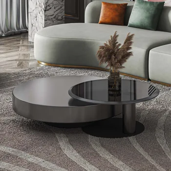 Jiuyi High-end Customized Italian Style Stainless Steel Glass Combination Coffee Table European Style Coffee Table 2-piece Set