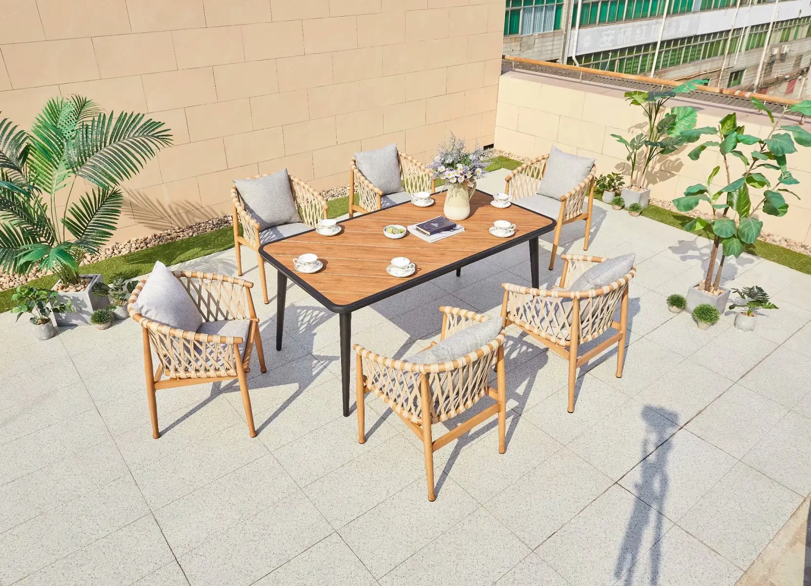 Luxury Brushed Aluminum Patio Furniture Outdoor Modern Dinning Table