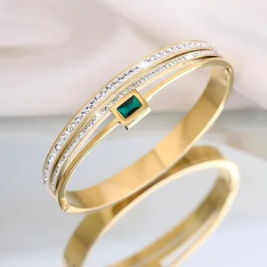 High-quality  Bangles Shiny Diamond Double Stack Temperament Men and Women with Cuffs Double Diamond Gold Plated Alloy Jewelry