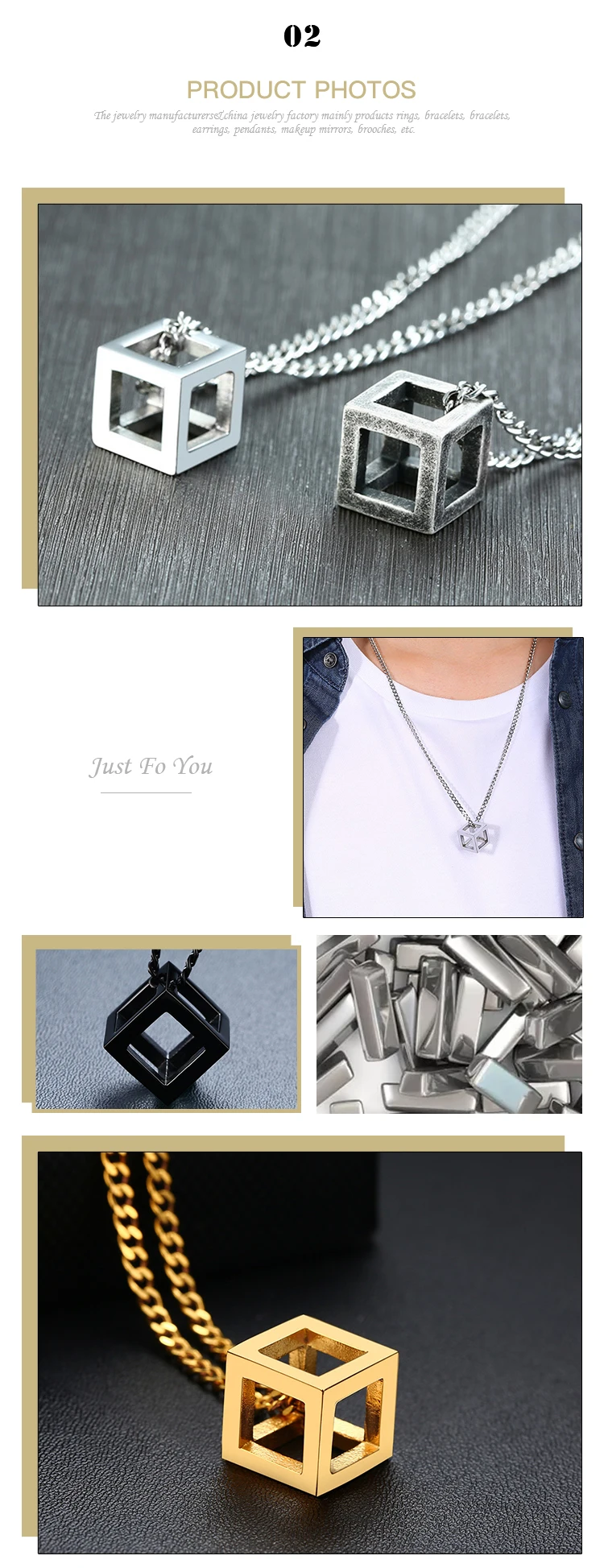 Wholesale Stainless Steel Hollow Pendant Cube Rubik's Cube Men's Necklace PN-1268