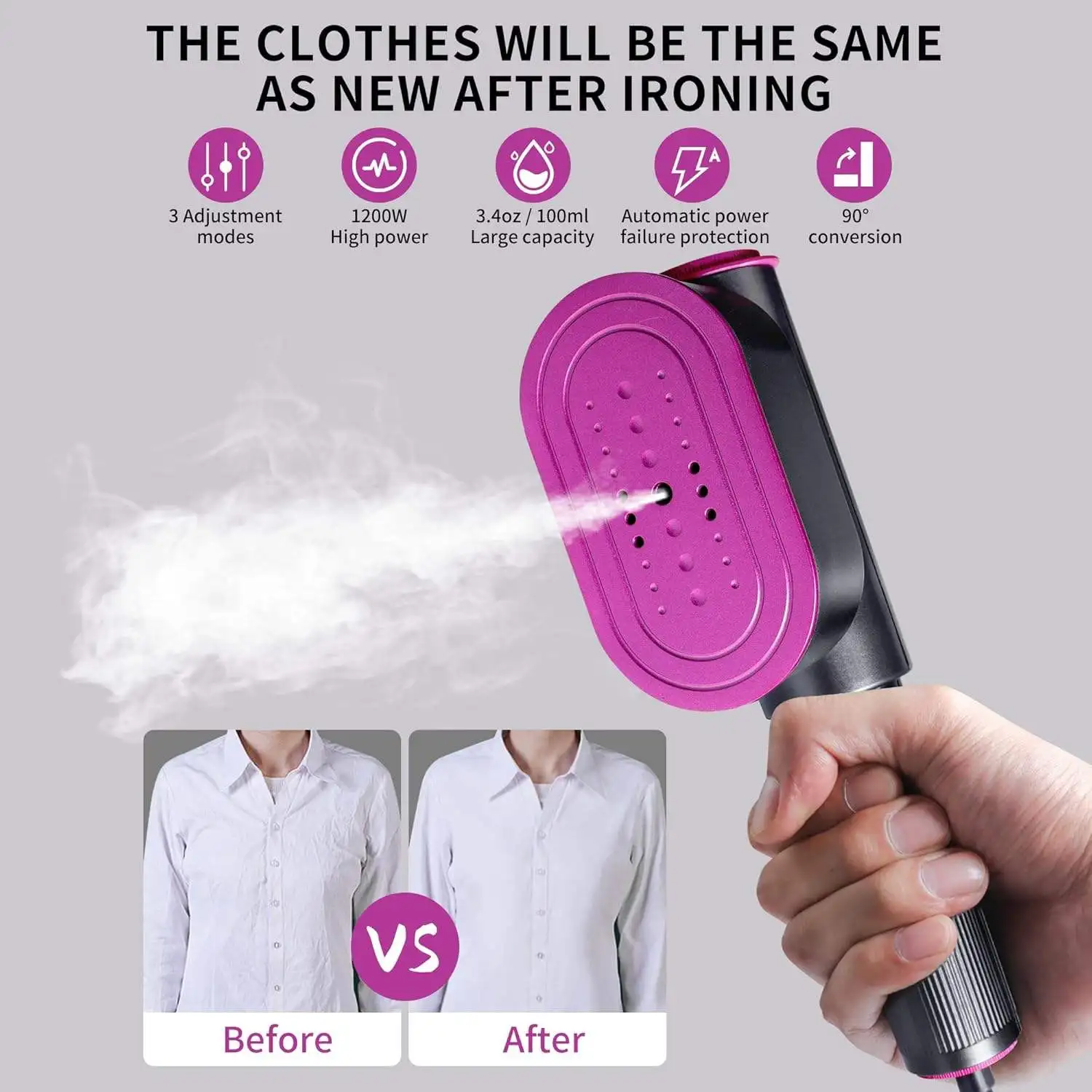 1200W Portable Handheld Clothes Garment Fabric Steamer USB Rechargeable Electric Clothes Steamer