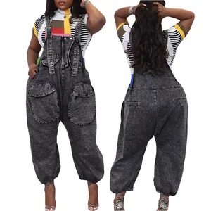Casual Strap Solid Workwear Women Straight Denim Jumpsuit Suspender Wide Leg Jumpsuit