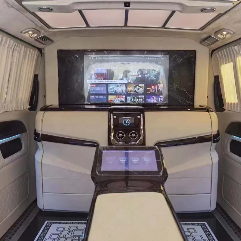 Изготовленный на заказ кожаный интерьер конверсионный фургон перегородка ТВ производители Роскошная Автомобильная для Vito /