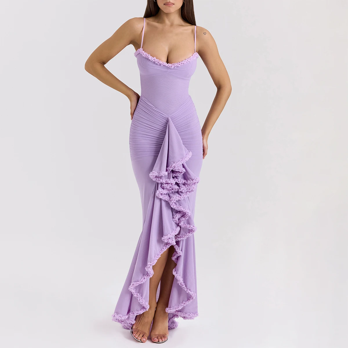 Alibaba.com: Custom Orchid Mesh Ruffled Front Gown, Women's Elegant Evening  Dress for Formal Parties : Connect with global suppliers offering CE, BV,  and ISO certified apparel for bulk orders.