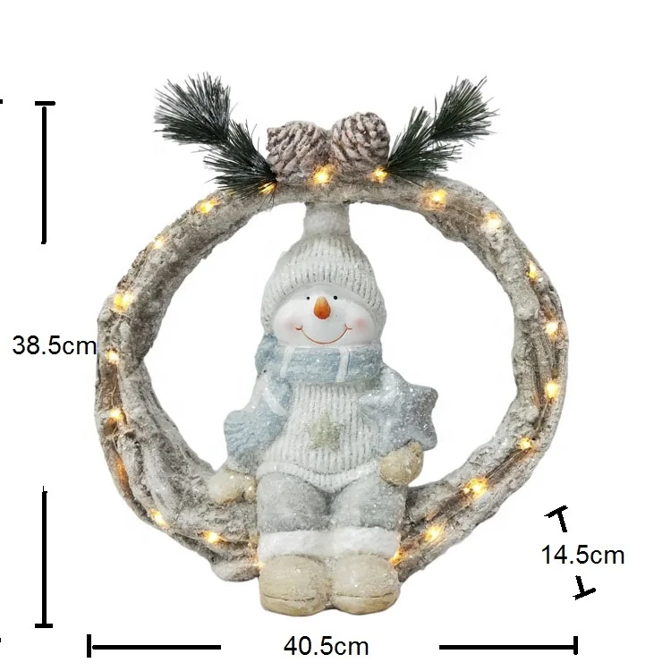 Happy Snowman Interior Christmas Decorative with LED Lights  Holiday Winter Lighting Statue for Tables Fireplaces and Shelves