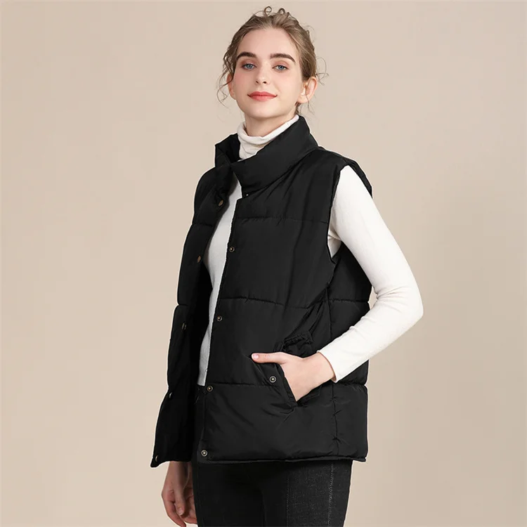 Wholesale New Design Fashion Womens Vest Jacket Plus Size Stand Collar Sleeveless Puffer Vest Jacket