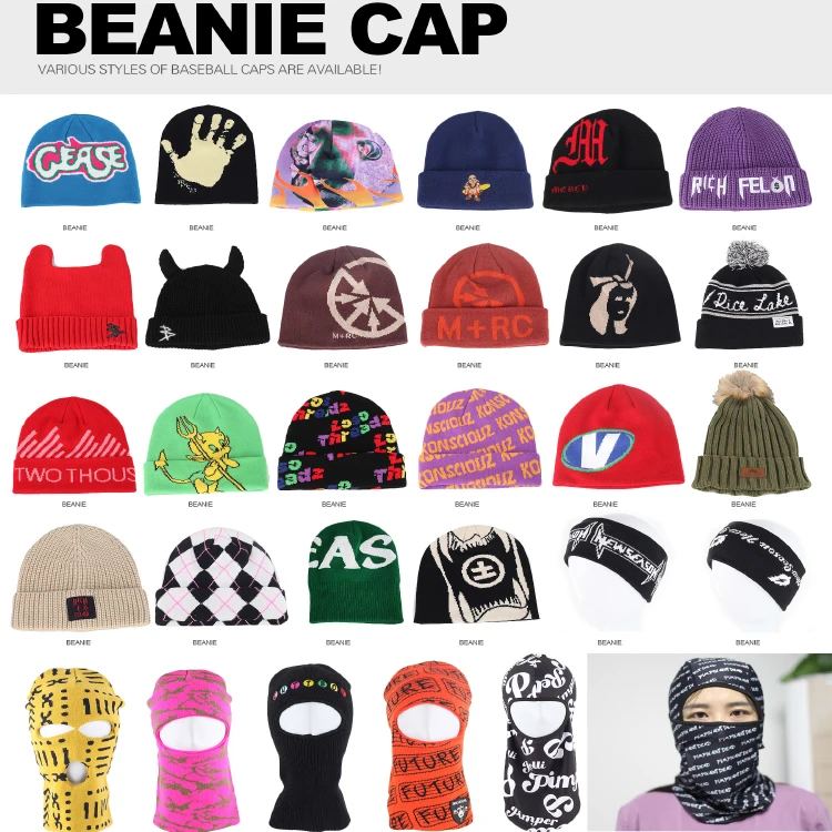 Wholesale Customized Beanies Hats All Over Logo Knitted Jacquard Winter ...