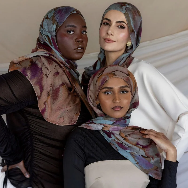 European and American Newest Custom Design Watercolor Floral Printed Modal Hijab Scarf Premium Rayon Cotton Hijab Scarf
