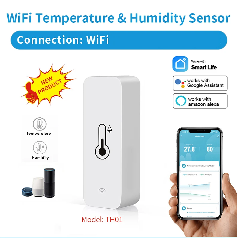 Wifi Temperature Humidity Sensor Google Assistant - Smart Wifi