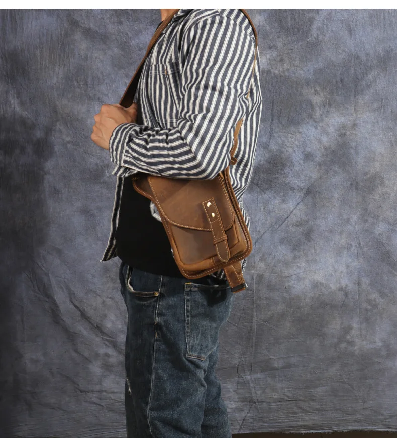 Vintage Genuine Crazy Horse Leather Waist Bag for Men Cowhide Motorcycle Crossbody Leg Saddlebags & Luggage