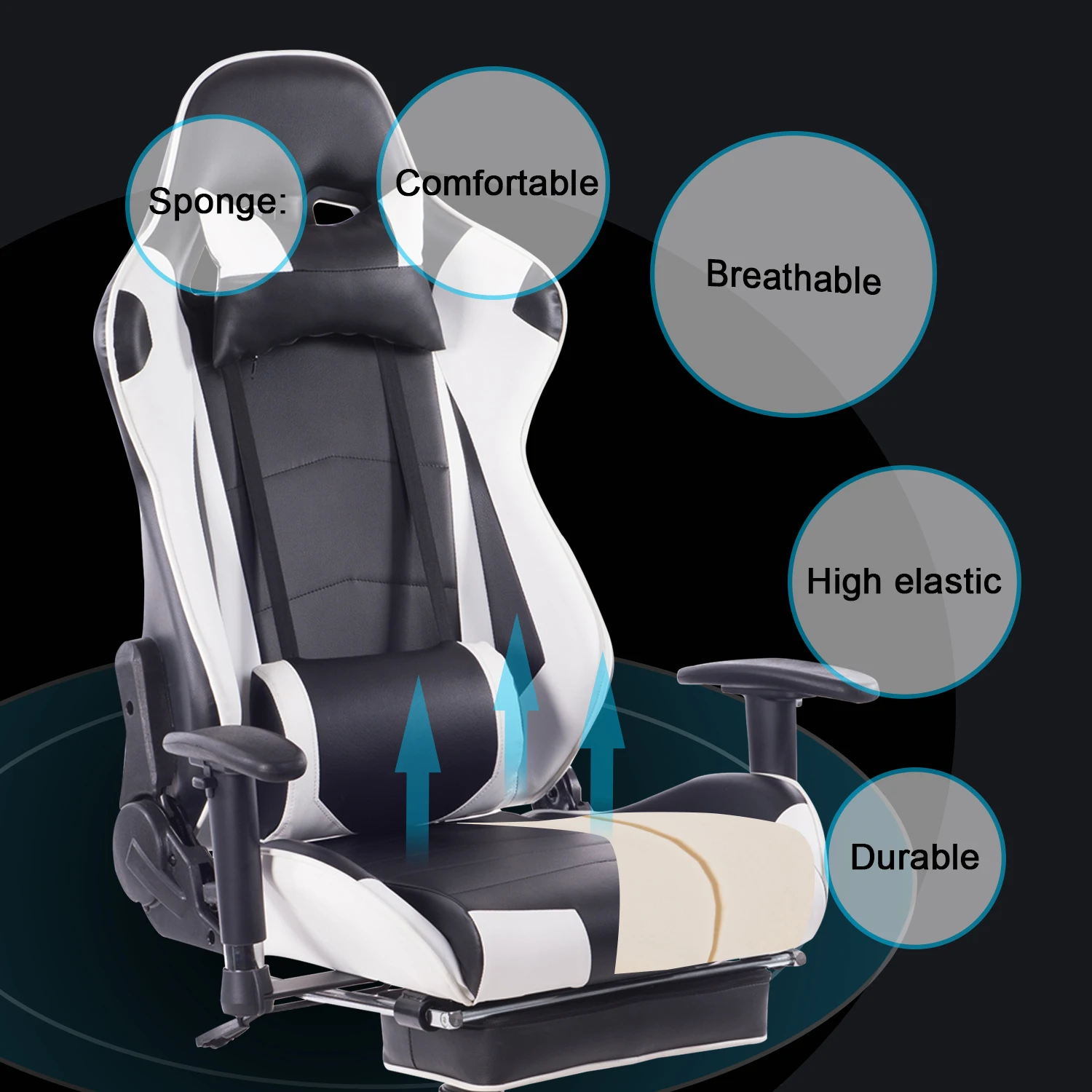 VANBOW Stainless Steel Swivel Recliner Racing Style Computer Chair Backrest Seat Height Adjustable for Home Office Gaming Room