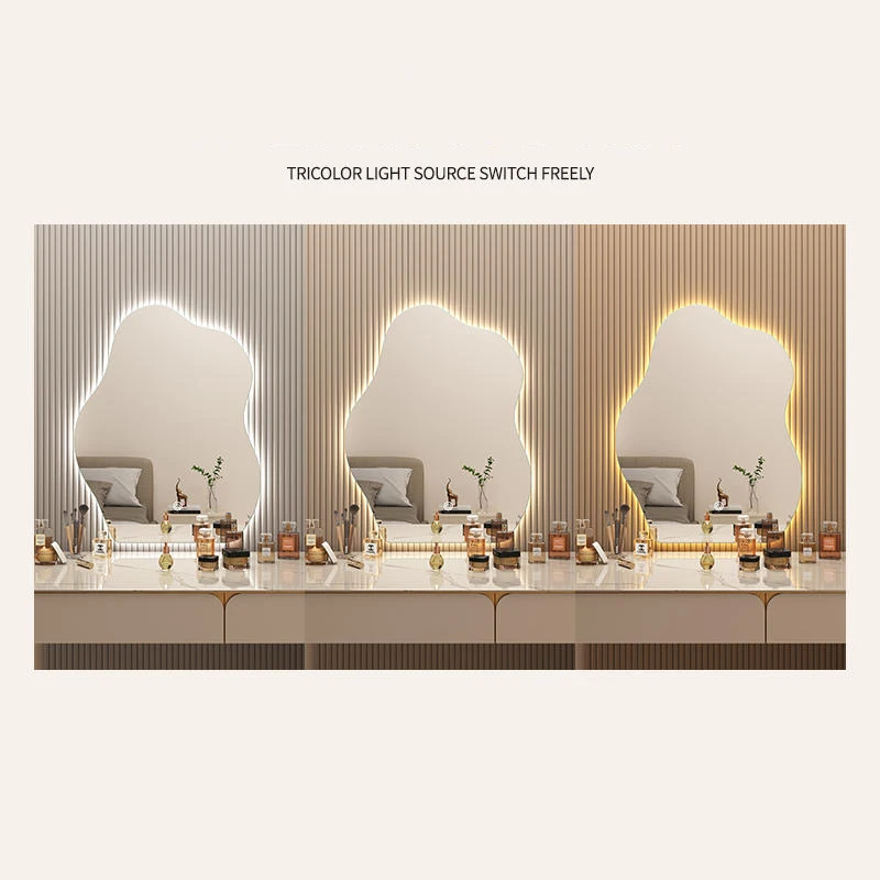 Bathroom irregular shape Interior bedroom dressing living room backlit wall hanging makeup smart led mirror supplier