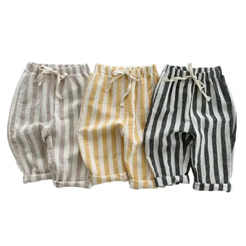 Boys Girls Trousers 2024 New Cotton Casual Children Loose Striped Long Pants baby summer wear