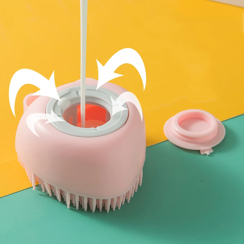 2 in 1 Soft Silicone Pet Grooming Cleaning Shower Body Scrubber Cat Bath Massage Dog Brush with Shampoo Dispenser for Pet