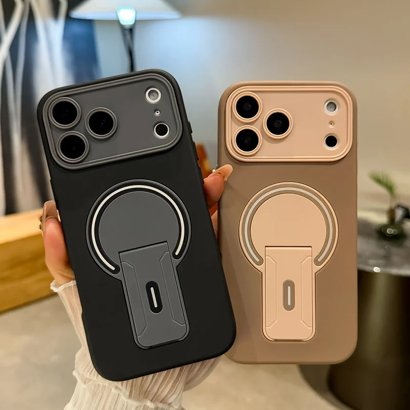 New Large Window Wireless Charging Magnetic Invisible Frame Bracket Cell Phone Cases for Iphone 17 Pro Max 16 Pro 15 14 13 12 11