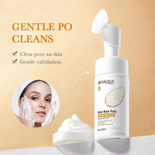 BIOAOUA Brush Head Acne Cleansing Mousse  Rice Puree Facial Foam for Deep Pore Exfoliating Blackhead Removal & Oil Control