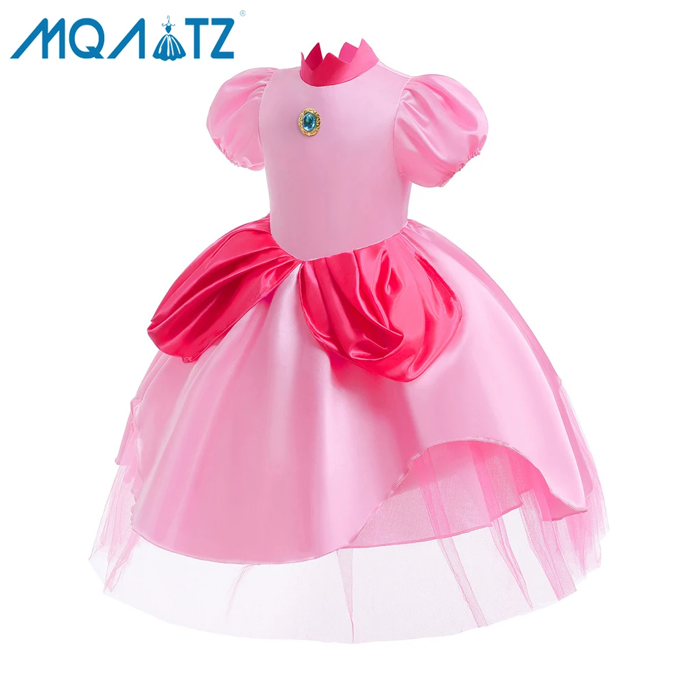 MQATZ 2023 Princess Girl Peach Pink Dress Lace Stitching