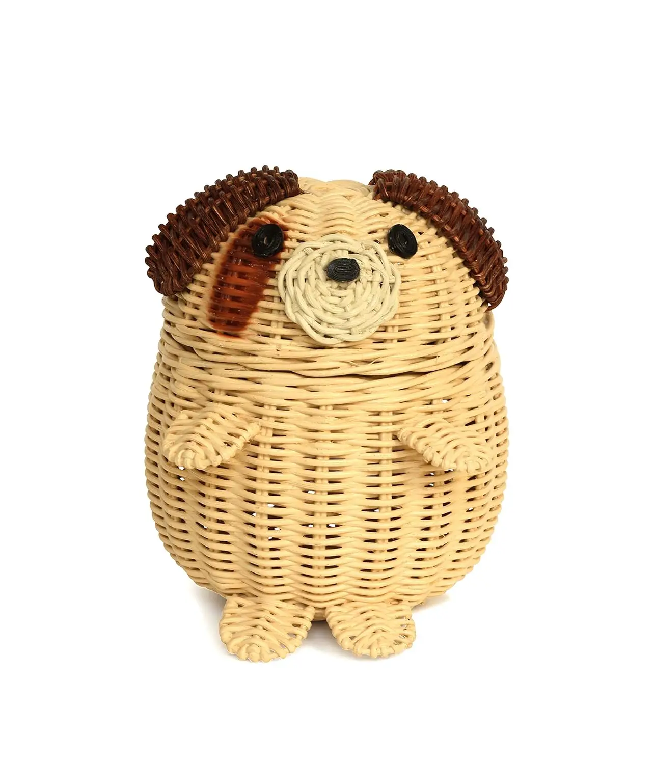 HT Cute Handmade Handcraft Rattan Storage Basket Kids Animal With Lid Decorative Home Decor Dog Organizer
