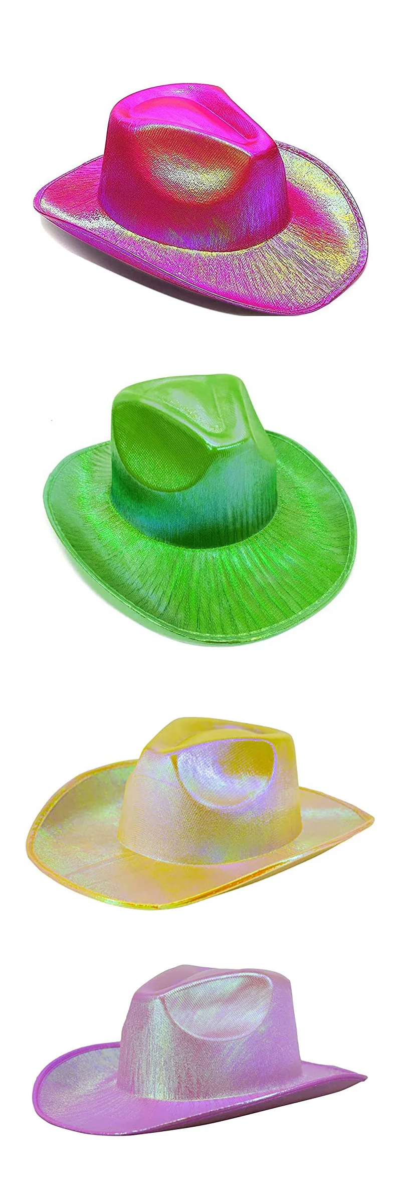 Neon Sparkly Glitter Bride Cowboy Hat Fun Metallic Holographic Party