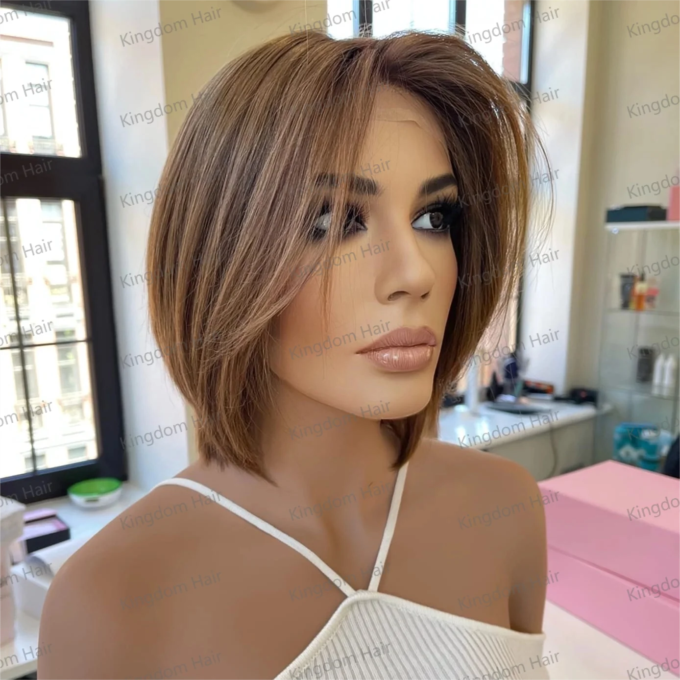 European Human Hair Bleach Knots Bob Short Cut Pixie Wig
