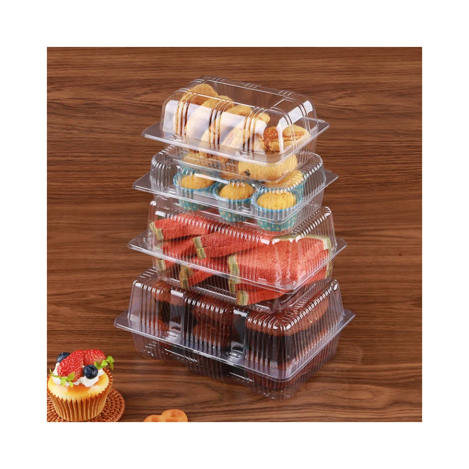 Factory Transparent Pet Clamshell Food Storage Containers Plastic Pastry Packaging Boxes Cheesecake Bakery Cookies Fruit Cake