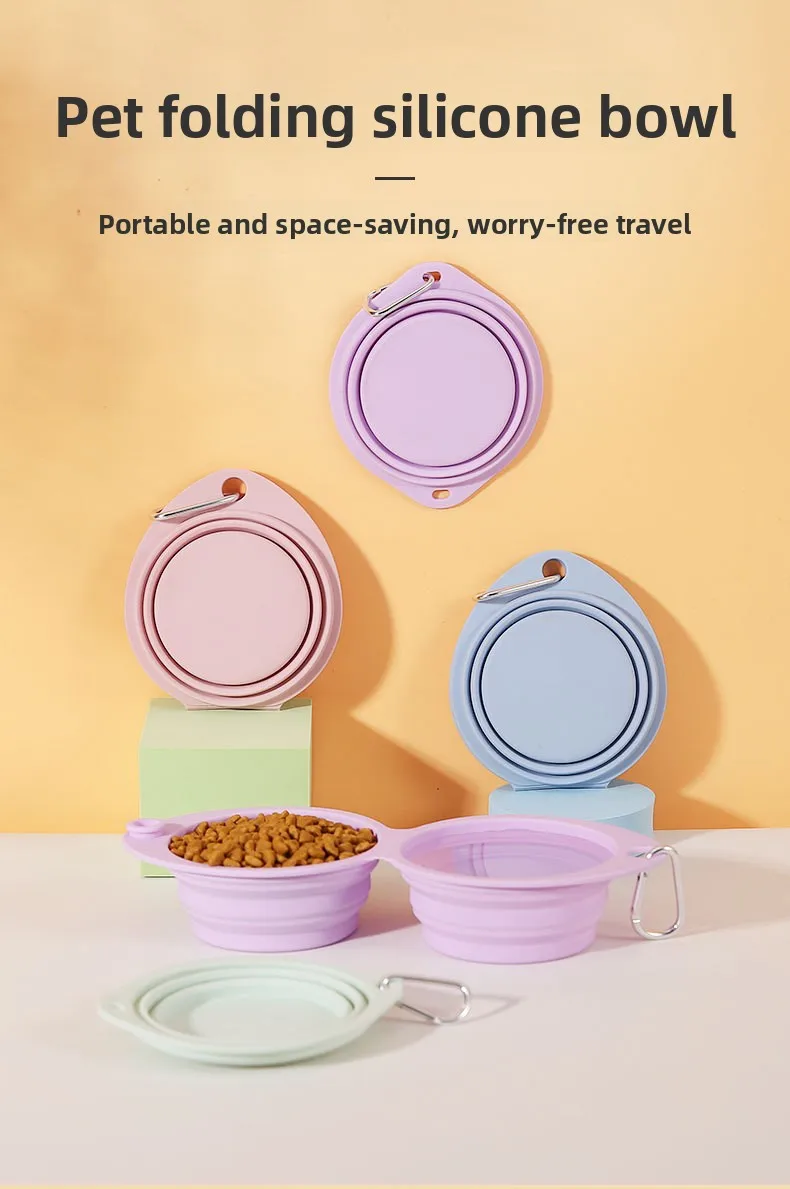 Pet Silicone Foldable Waterproof Bowl Outdoor Portable Dog & Cat Feeder Anti-Spill Pet Bowl factory