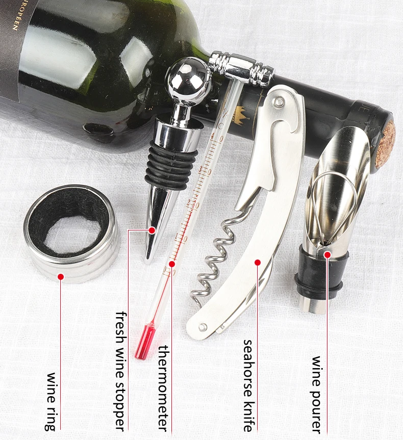 4pcs Wine Accessory Set Wine Corkscrew Wooden Box Chess Wine Set Gift