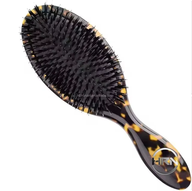 2024 Popular Customized Logo Handmade Cushioned Detangle Hair Styling Brush With Acetate Handle Nylon Boar Bristle For Home Use