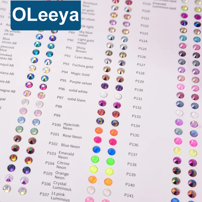 OLeeya Factory Various Color Chart Glass No Hot Fix Rhinestone Over 400 Colors Crystal Rhinestone Color Card Use for Reference