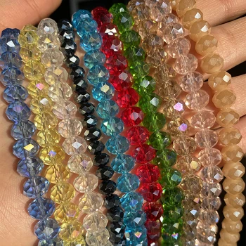 Wholesale 3/4/6/8MM Transparent Faceted Flat Round Crystal Glass Rondelle Loose Beads For Jewelry Making DIY