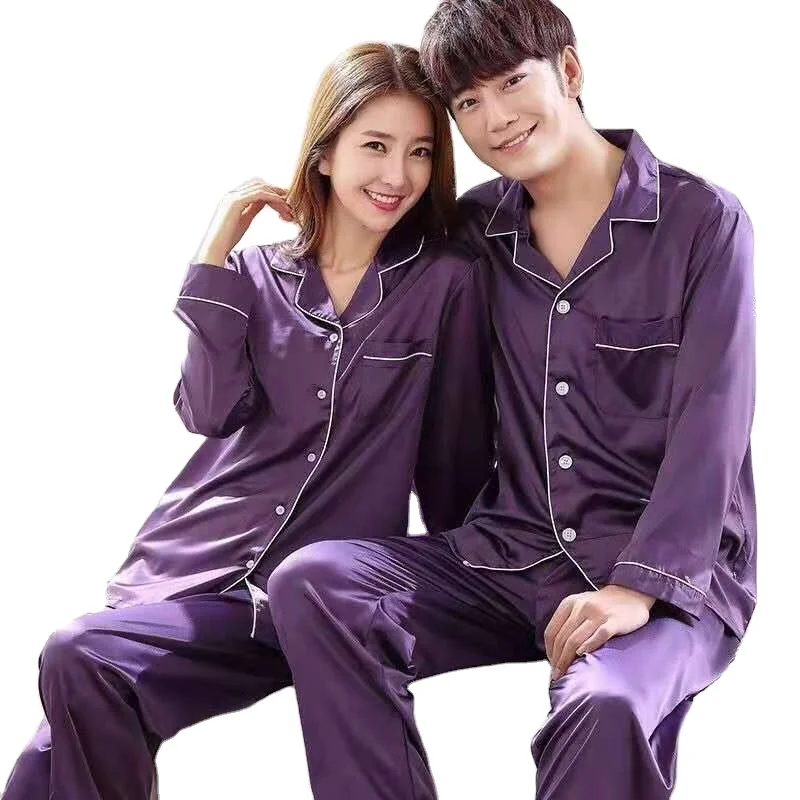 New Couple Sleepwear Silk Satin Pajamas Set Long And Short Button-down Pyjamas Suit Pijama Women Men Plus Size Pj Set - Buy Couple Pajamas Set,Silk Satin Pajamas Set Product on