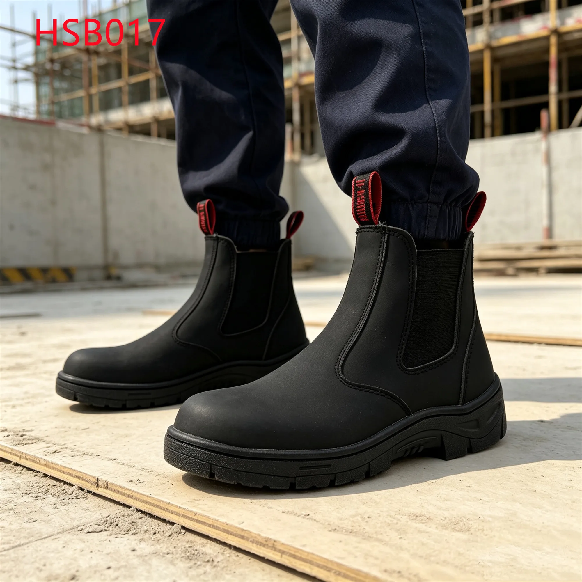 LXG,rigorous Worksite Natural Nubuck Leather Labor Safety Boots Pull-on Style Hua Singh Working Shoes with Stitching Sole HSB017