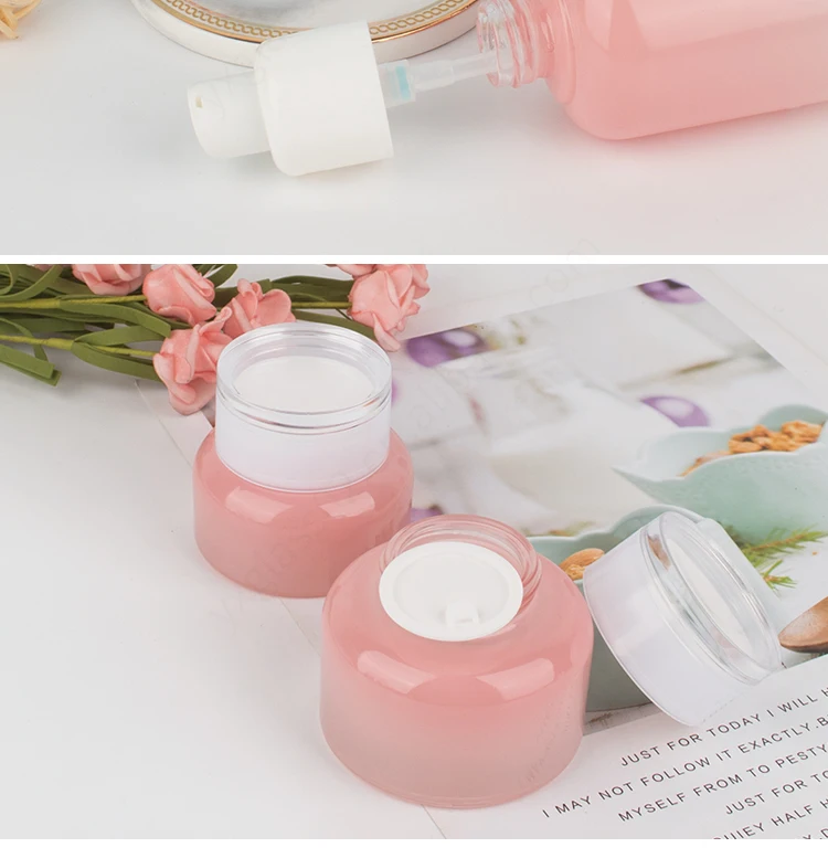 Luxury Empty Pink Cosmetic Packaging Glass Bottle Set 30ml 40ml 100ml 120ml Lotion Serum Glass Bottles Face Cream Jars Set manufacture