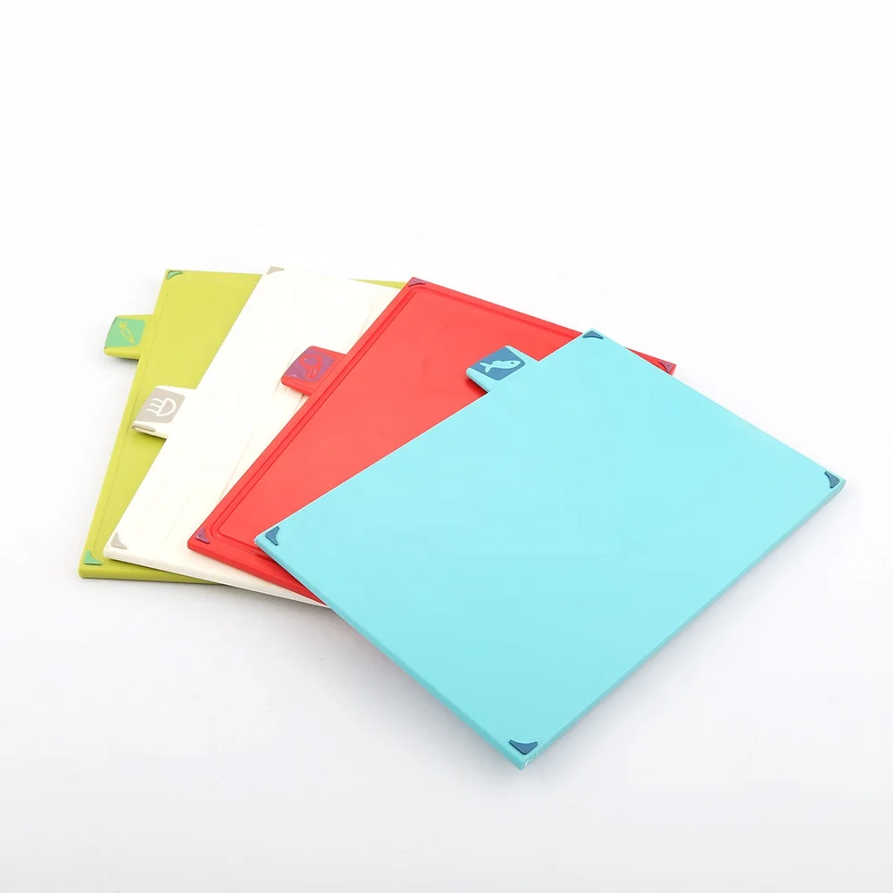 Plastic Cutting Board Set with 4 Stainless Steel Kitchen Knife and Stainless Steel Storage Case Color-Coded Board