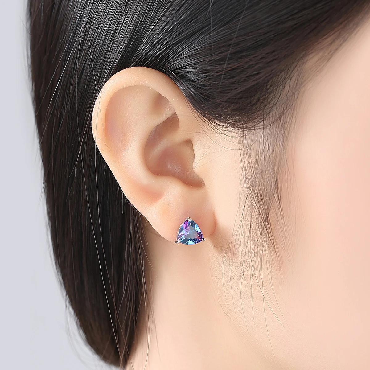 CZCITY Triangle Genuine Rainbow Fire Mystic Topaz Real 925 Sterling Silver Women Stud Earrings