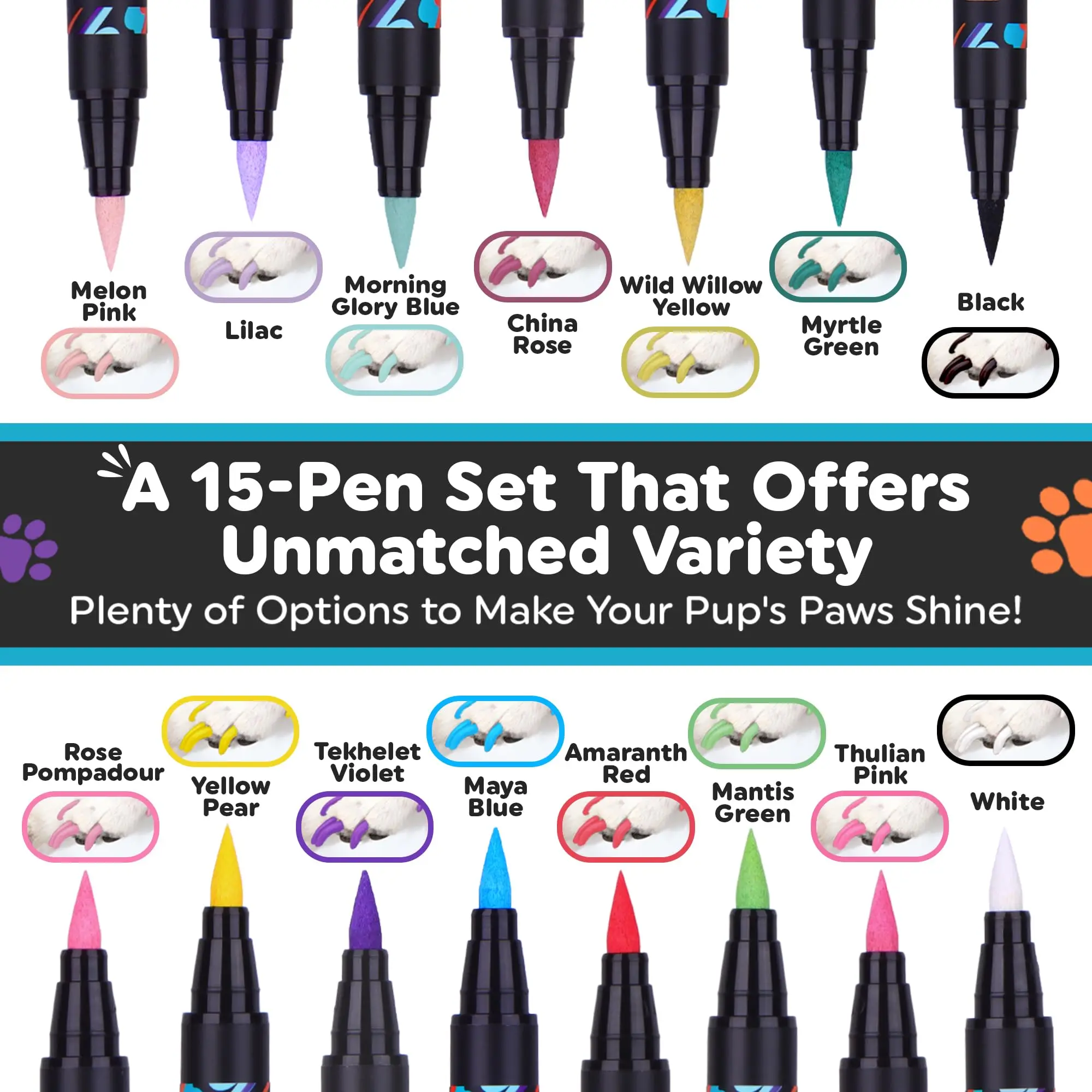 15 Colors Easy Application Dog Safe Nail Polish,Fast Dry Pet Nail