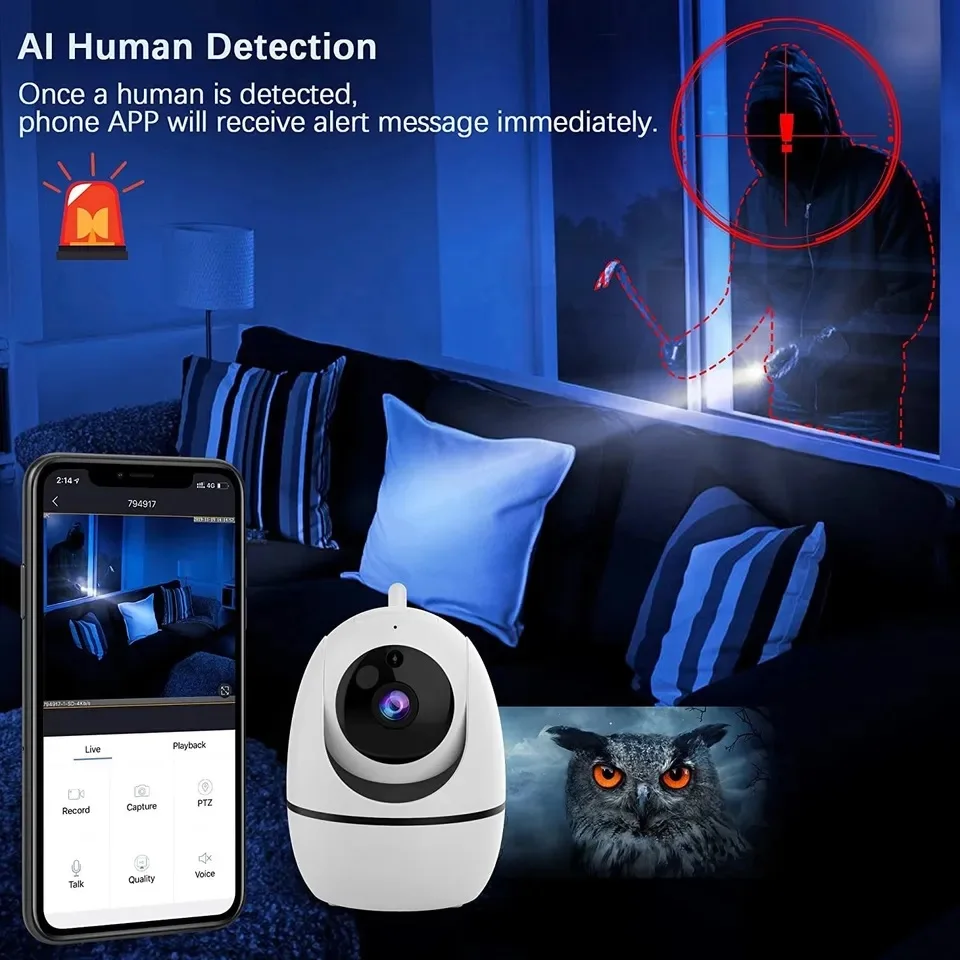 2MP Wireless Mini Camera Night Vision Wifi Camera for Indoor Security Home