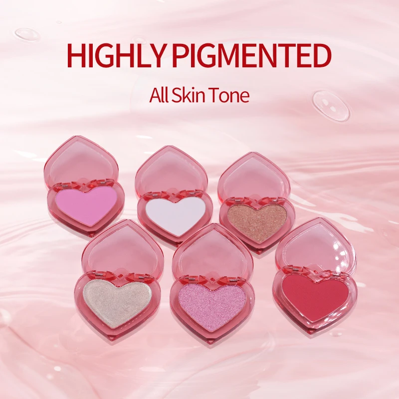 Wholesale Heart Shaped Vegan Highlighter Makeup Powder Matte Shimmer Glow Pigment Blusher Palette factory