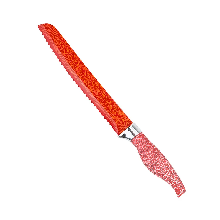 Wholesale Crack Coating Red Damascus Pattern 6pcs Kitchen Knife Set