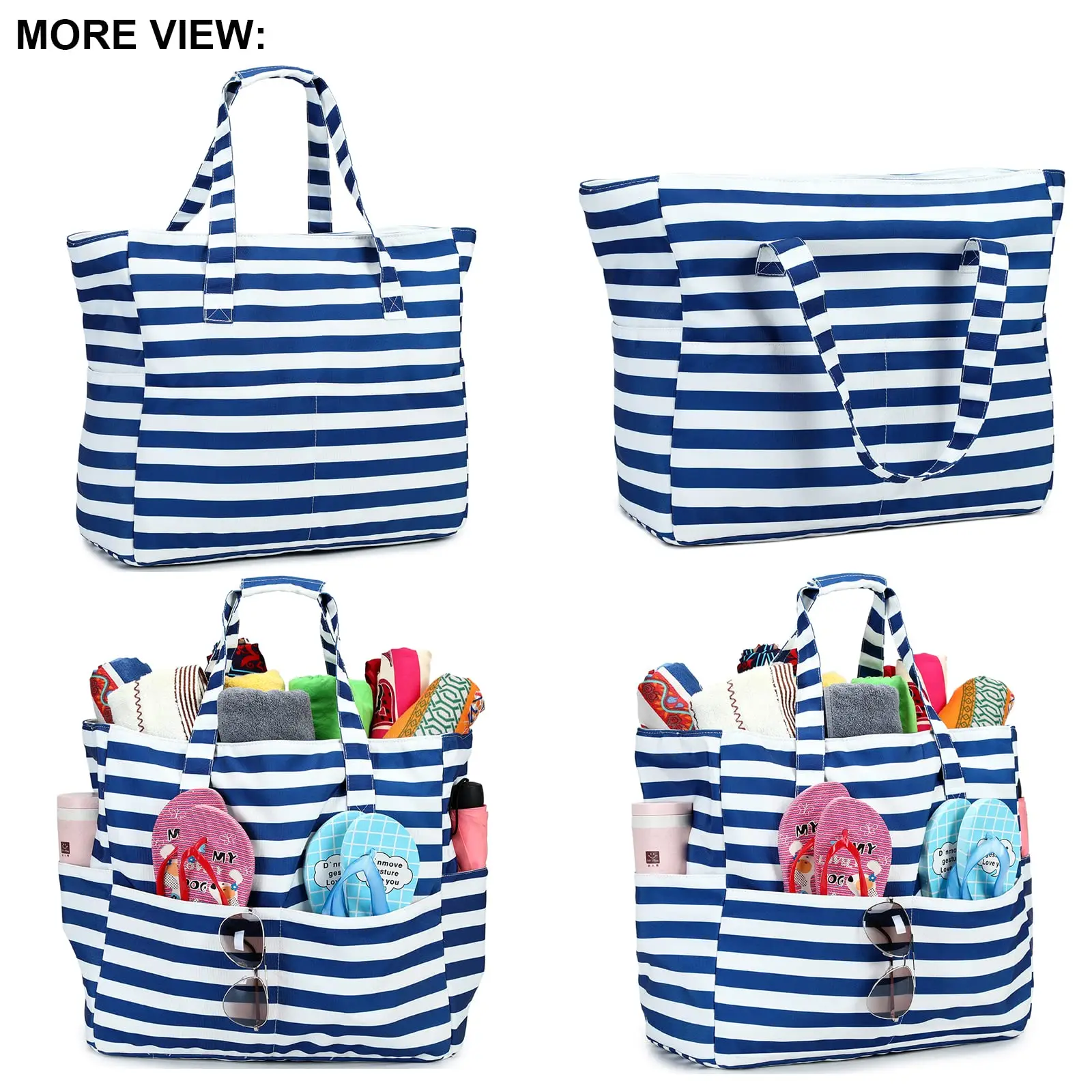 Washable Multi Pockets Beach Bags Personalized Women Waterproof Zipper Beach Tote Bag for Gym Sport Shopping Travel