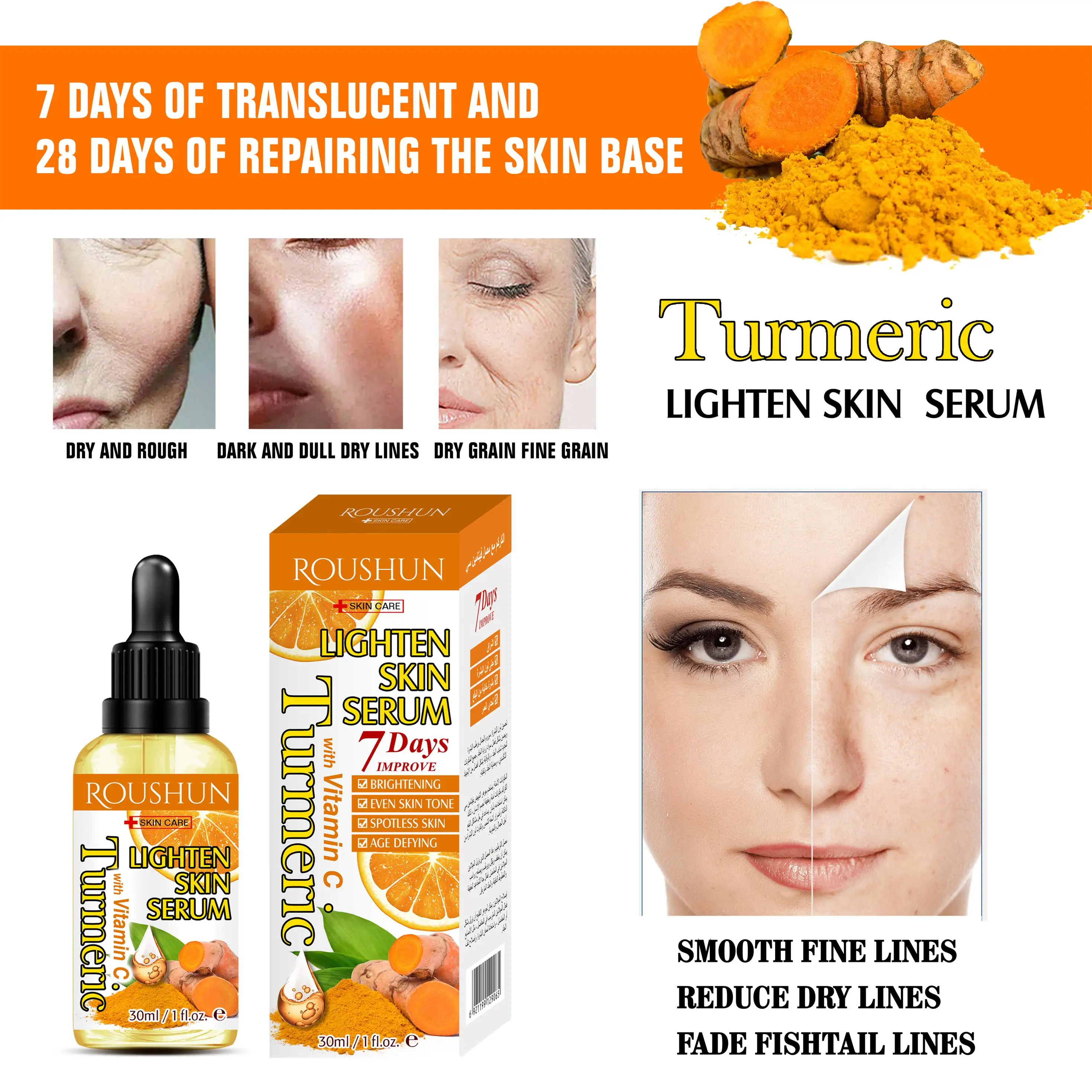 Sérum Visage Curcuma éclaircissant Hydratant - 30 Ml, Tous Types De Peau, Inde