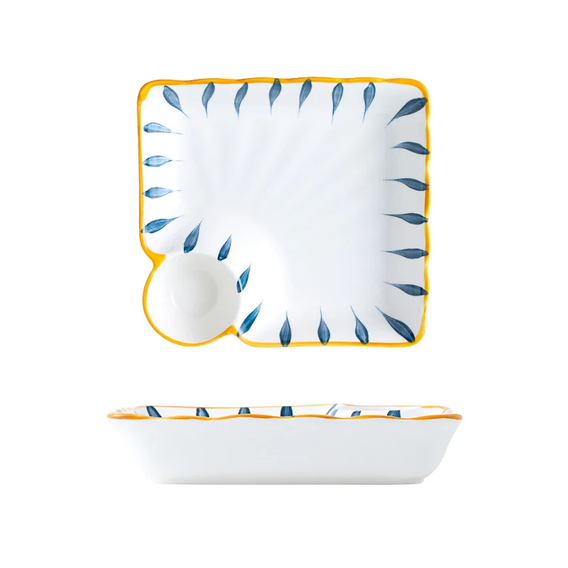 rectangular porcelain plate with dipping dish for dumpling dipping plate for afternoon tea set dessert plate