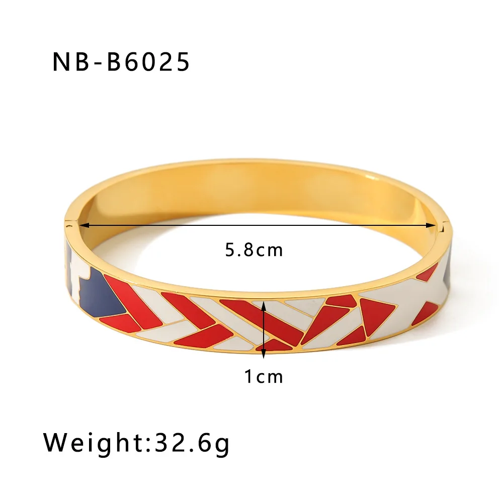 French Vintage Painted Enamel Titanium Steel Bracelet Waterproof Stainless Steel Plated 18k Gold Personality Bracelet Jewelry
