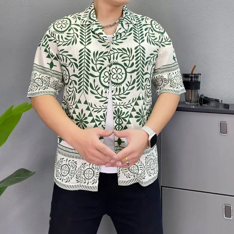 Custom Men's Casual Floral Pattern Jacquard Weave Shirt Breathable All-Over Print Formal Polyester Shirt