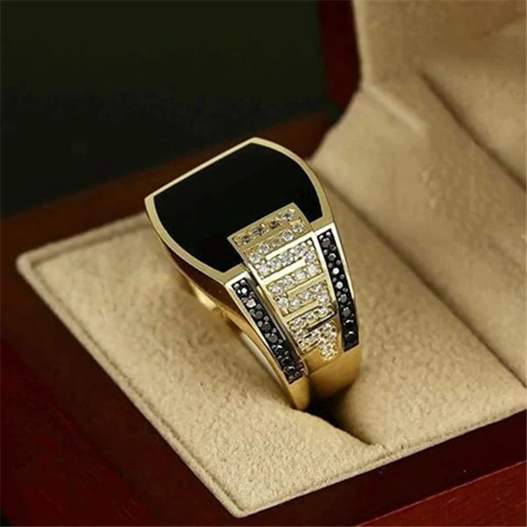Punk Men Rings Vintage Rectangular Geometry Rings Glisten Diamond Rings for Men