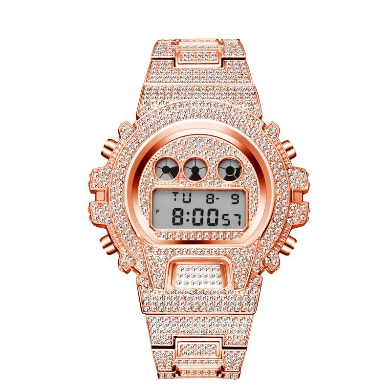 Luxury Chronograph Digital Led Diamond Watches Men Wrist Waterproof Gold  Bling Hip Hop Iced Out Watch
