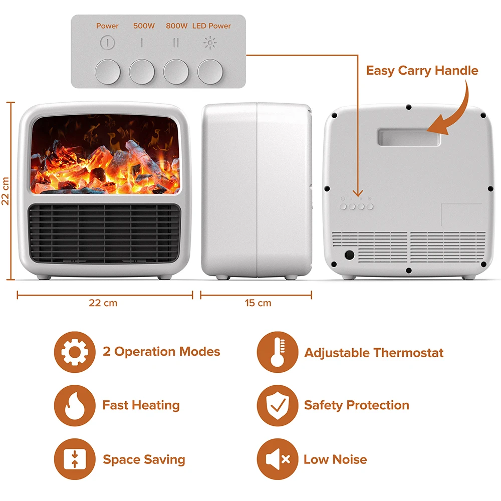 Bathroom Electric Bladeless Fan Heater Room Ptc Ceramic Portable Usb